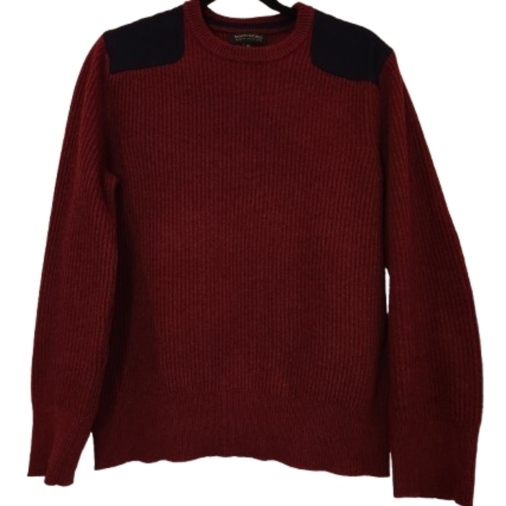 Banana Republic Burgundy Crew Neck Sweater Size M Wool Italian Yarn Elbow Patch
